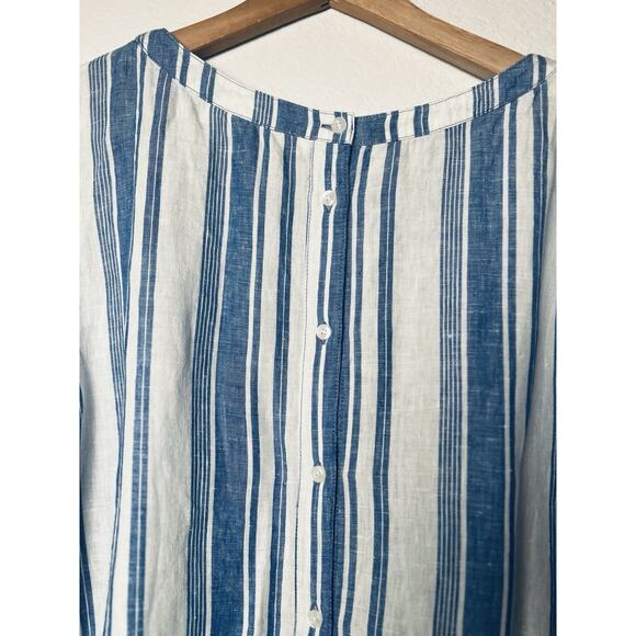 Boden 100% Linen Striped 3/4 Sleeve Tunic Blouse Sz 14 Button Back Nautical Boho - Picture 11 of 12